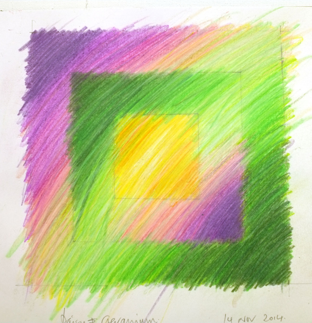 Trying to get the colour to pulsate. pencil page from the sketchbook, about six inches square (170mm if you want metric) Albers? Stella?