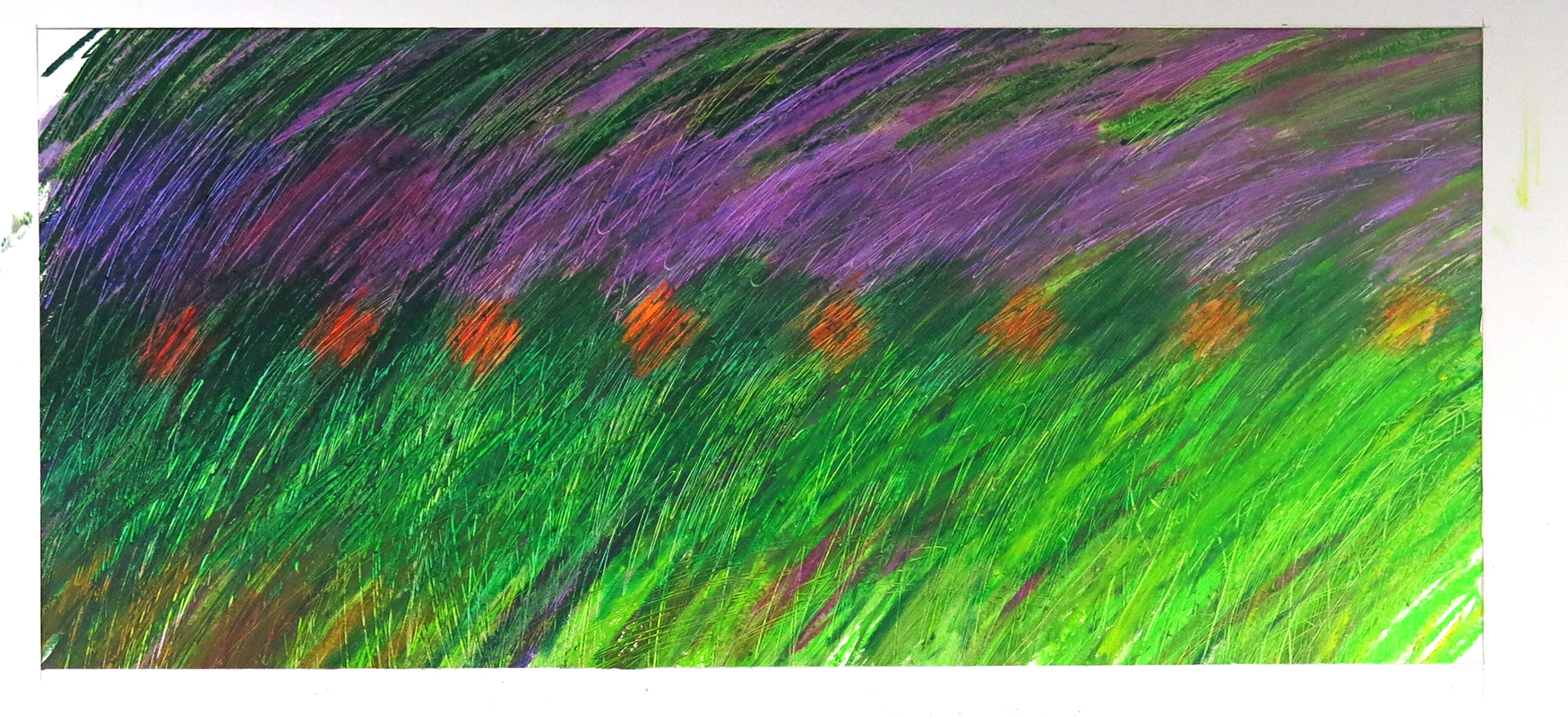 Drawing exploring geranium colour relationships. Oil pastel on paper