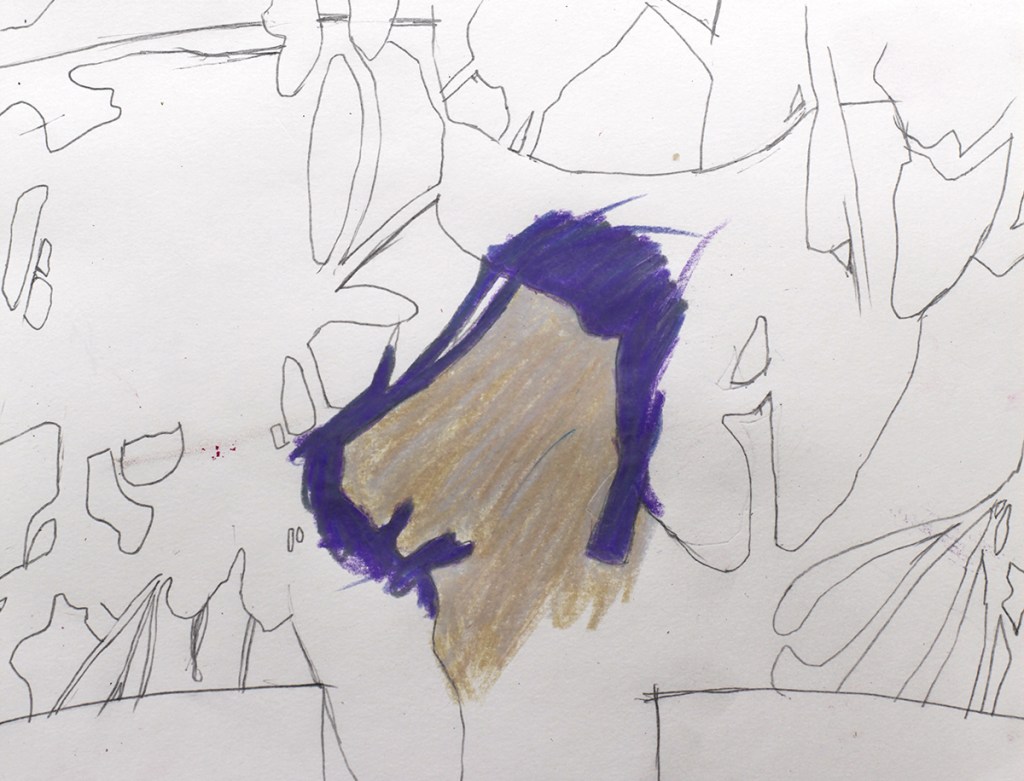 Line drawings start compositional work, which will be returned to again and again