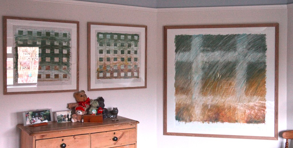 Drawings hanging in the guestroom, looking good in this location