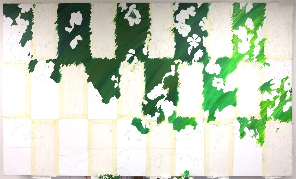 The first areas of colour are added