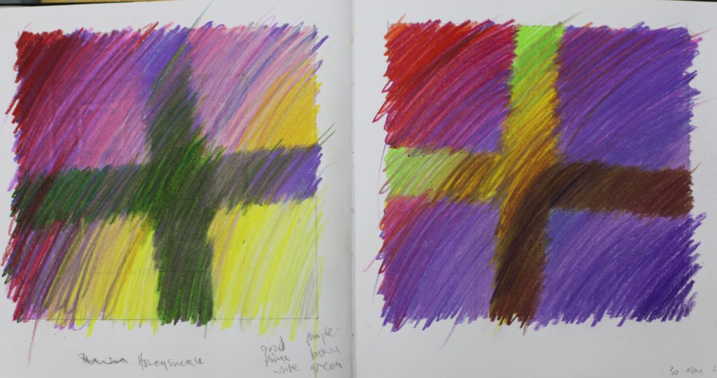 Drawings using a familiar format to look at colour - these unsuccessful in pencil