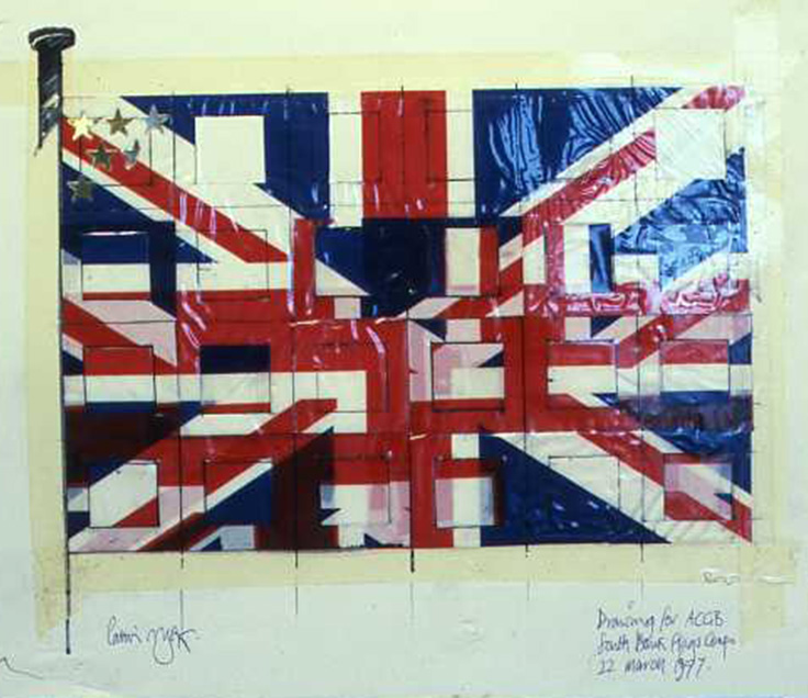 This flag was created for an Arts council competition and exhibited at Festival Hall. Created when there was talk of England becoming too influenced by the US